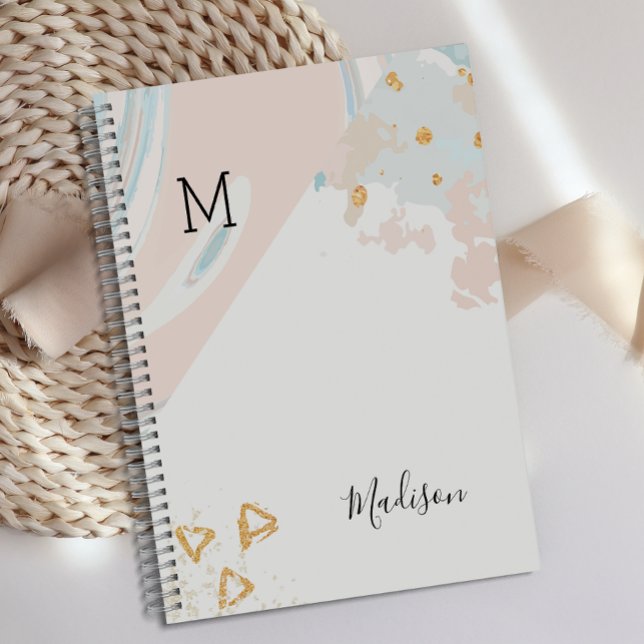 Marbre Corail Bleu Monogramme Tendance (Créateur téléchargé)