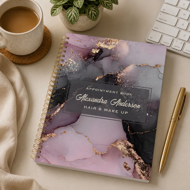 Marbre d'agate rose élégant avec paillettes d'or n (Elegant Pink Black Gold Glitter Agate Marble Planner)