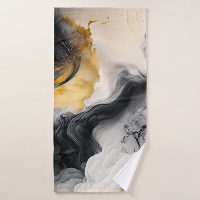 Marbre d'aquarelle noir et or (Serviette de bain)