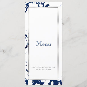 Marbre de bleu marine, argent et blanc - menu fait