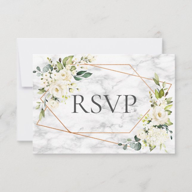 Marbre de cuivre Géométrique Blanc Floral RSVP (Devant)