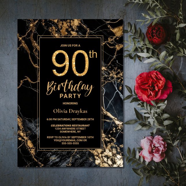 Marbre d'or noir 90e anniversaire Invitation de fê (Créateur téléchargé)