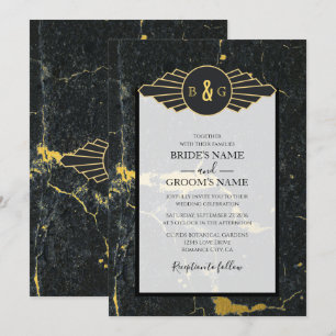 Marbre d'or noir Faire-part de mariage Art déco