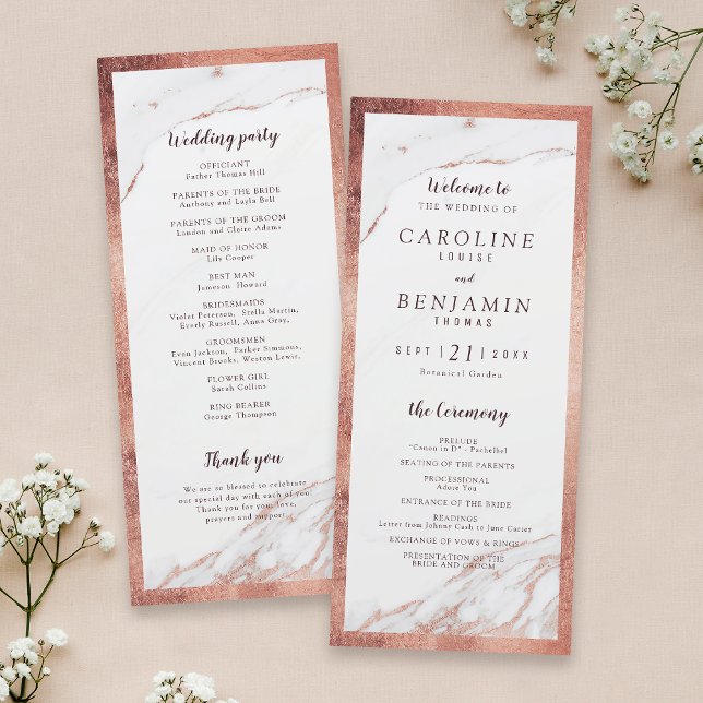 Marbre d'or rose luxe programme de mariage moderne (Rose gold marble luxury modern wedding program)