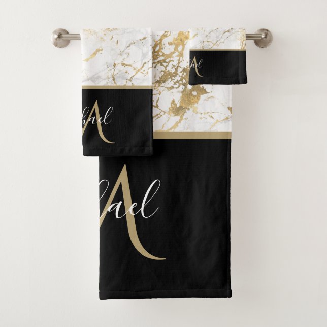 Marbre doré et blanc avec luxe de monogramme noir (En situation)
