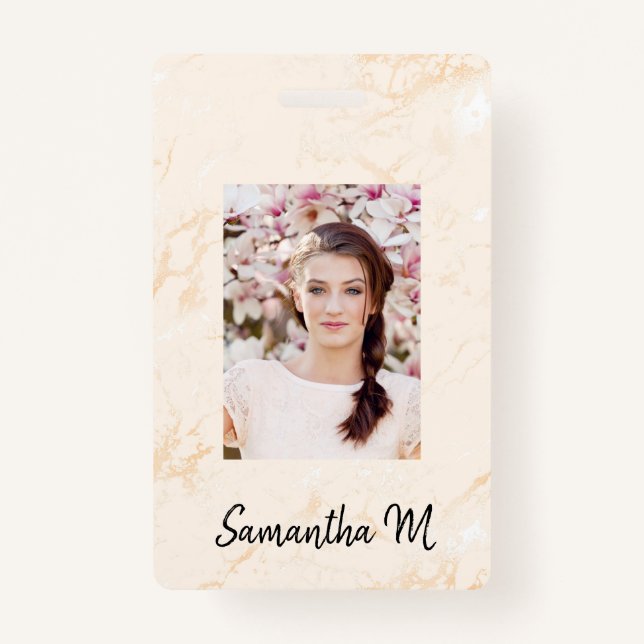 Marbre doré nom photo minimaliste badge (Devant)