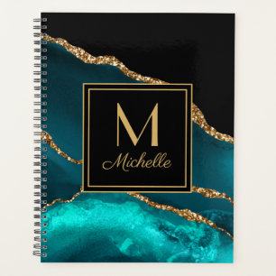Marbre élégant sarcelle noir or Monogramme