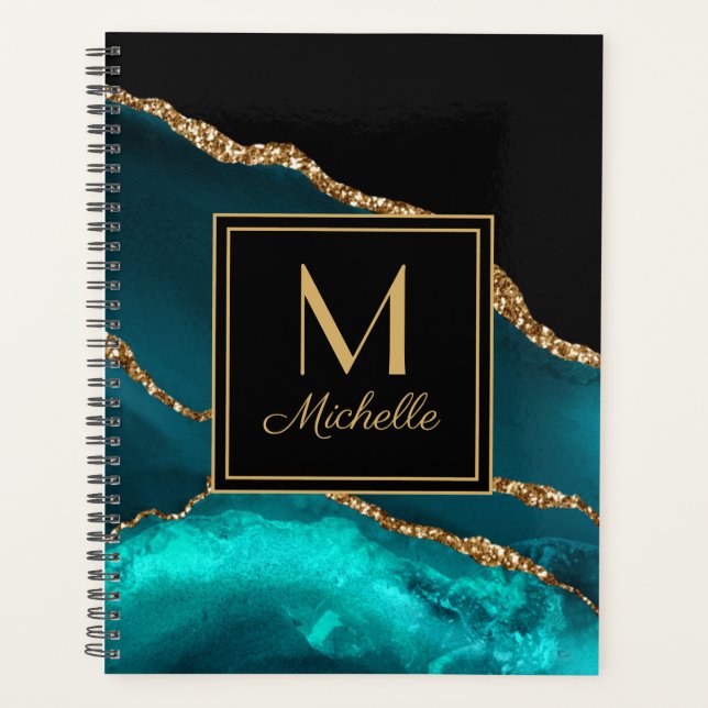 Marbre élégant sarcelle noir or Monogramme     (Devant)