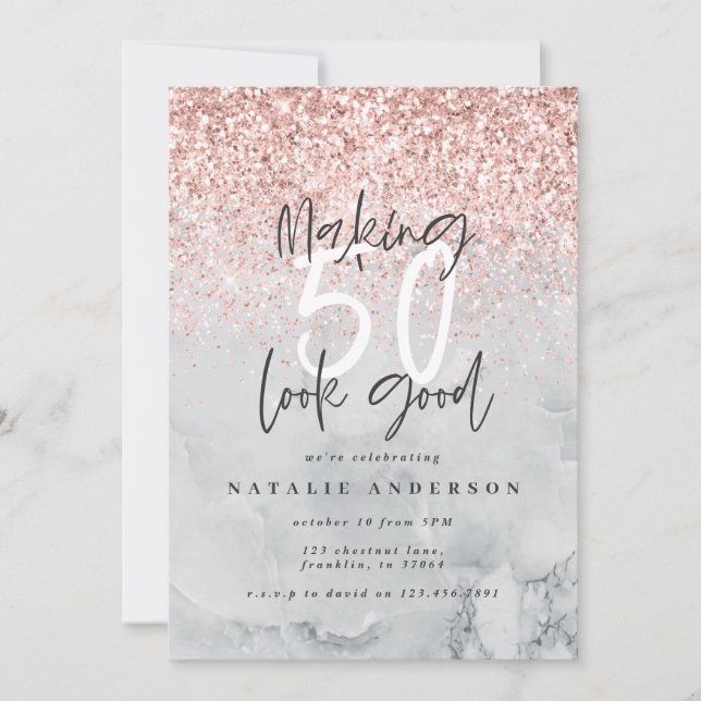 Marbre et or rose moderne 50e anniversaire fête (Devant)