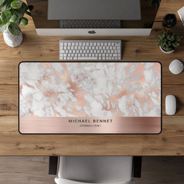 Marbre Faux Or Rose Métallisé Entreprise (Marble Faux Rose Gold Metallic Business Desk Mat)