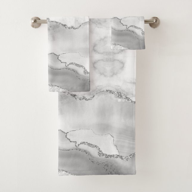 Marbre Faux Pailleté Argent Agate Blanche Moderne (En situation)
