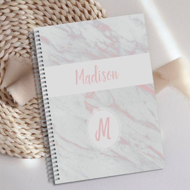 Marbre Gris Rose Moderne Monogramme Tendance (Créateur téléchargé)