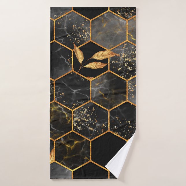 Marbre hexagone texture transparente avec feuilles (Serviette de bain)