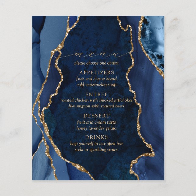 Marbre Marine & Gold Agate Menu Mariage (Devant)