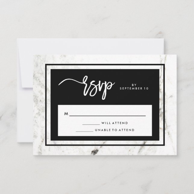 Marbre moderne et mariage noir RSVP (Devant)
