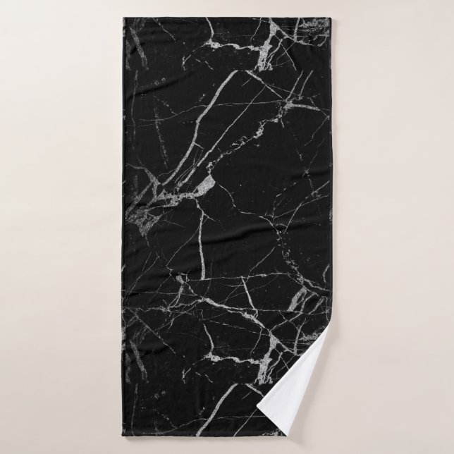 Marbre noir et argent de la veine (Serviette de bain)