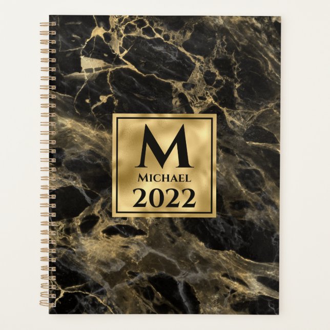 Marbre noir et or Monogramme Élégance Luxe (Devant)