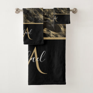 Marbre noir et or Monogramme Élégant Luxe