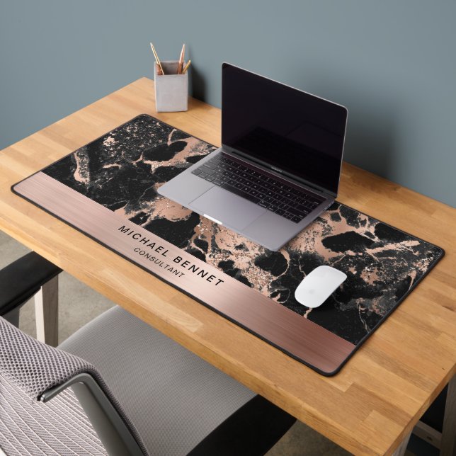 Marbre noir Faux Rose Gold Metallic Business (Bureau 2)