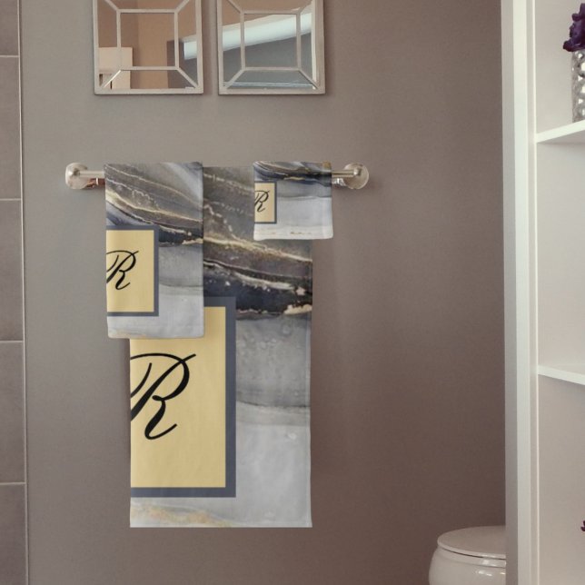 Marbre noir gris or Joli Monogramme élégant (Créateur téléchargé)