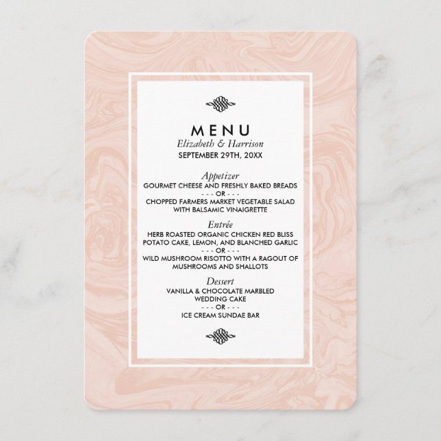 Marbre Rose Elégant Vintage Wedding Menu (Devant)