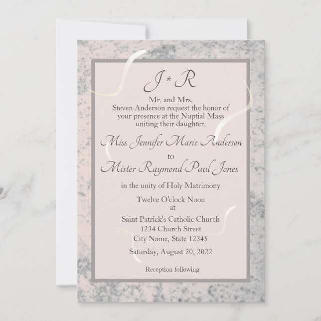 Marbre rose et gris Faire-part de mariage monogram (Devant)