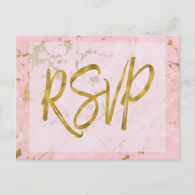 Marbre rose et or RSVP Faire-part de mariage Répon (Devant)