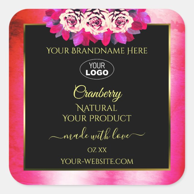 Marbre rose floral Marbre noir Étiquette Logo (Devant)