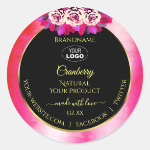 Marbre rose floral Marbre noir Étiquette Logo