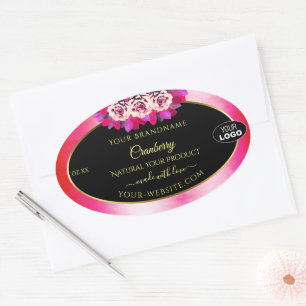 Marbre rose floral Marbre noir Étiquette Logo