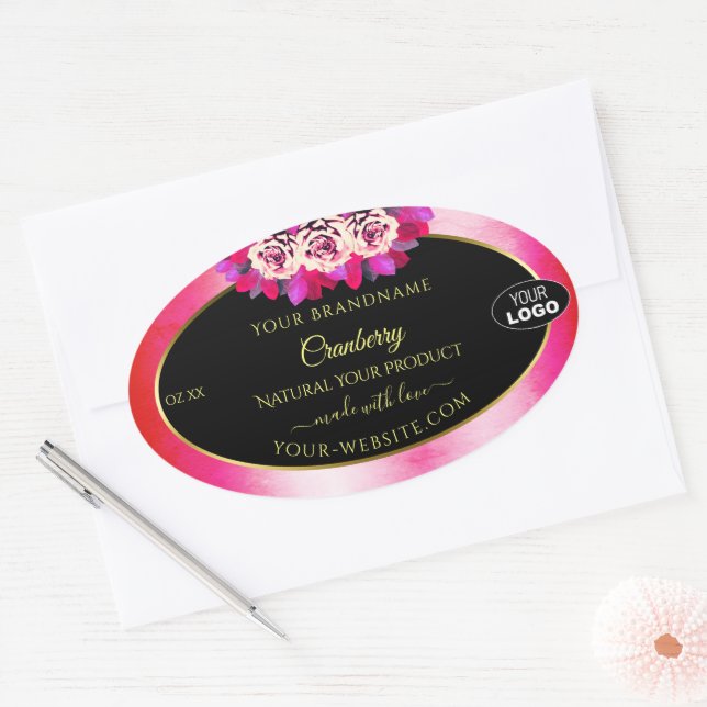 Marbre rose floral Marbre noir Étiquette Logo (Enveloppe)