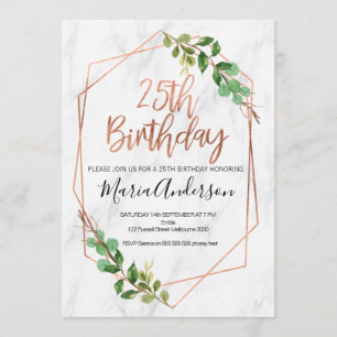 Marbre Rose Gold Foliage 25e invitation anniversai