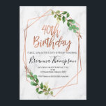 Marbre Rose Gold Foliage 40e invitation anniversai<br><div class="desc">Marbre Rose Gold Foliage 40e invitation anniversaire Foliage, fausse rose ligne or art et marbre 40e invitation anniversaire. Ce design simple et élégant présente une calligraphie de brosse en feuille d'or rose qui ne peut pas être modifiée et un feuillage vert. L'arrière - plan est une image en marbre blanc....</div>