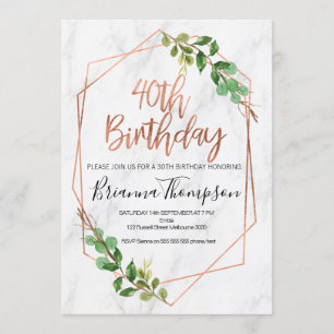 Marbre Rose Gold Foliage 40e invitation anniversai