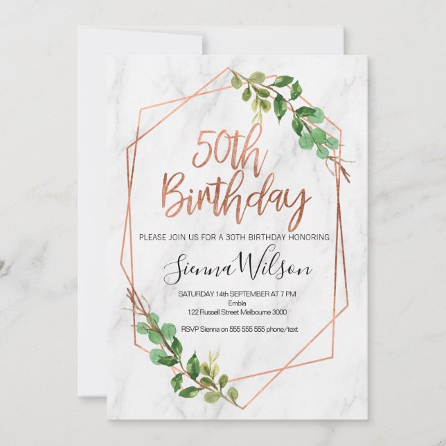 Marbre Rose Gold Foliage 50e invitation anniversai (Devant)