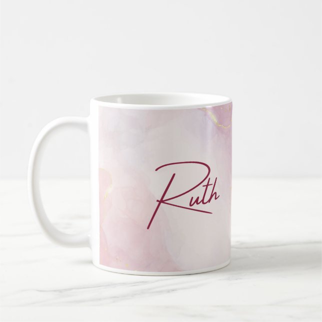 Marbre rose Nom personnalisé Mug (Gauche)