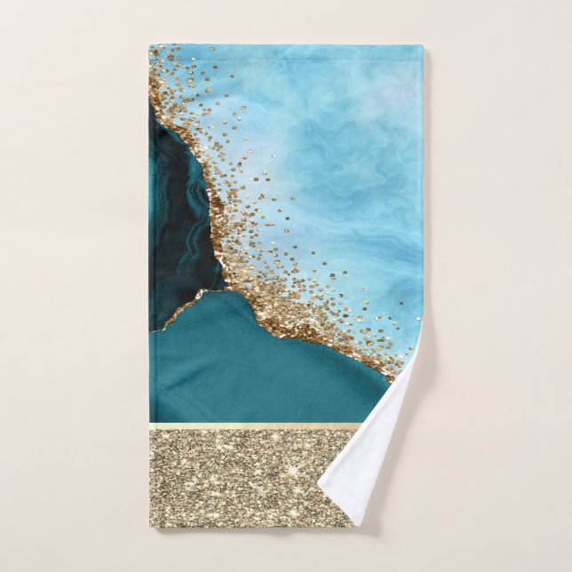 Marbre turquoise pailleté or élégant (Serviette à main)