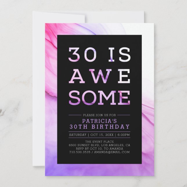 Marbre | Typographie Moderne Invitation Anniversai (Devant)