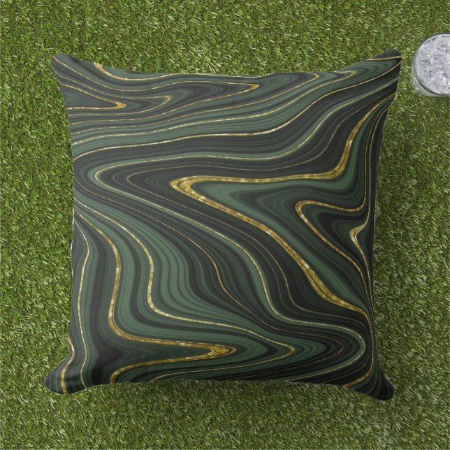 Marbre vert et or Motif extérieur Coussin (Herbe)