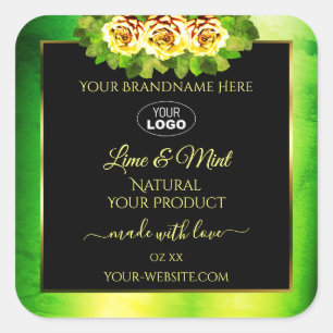 Marbre vert Étiquettes de produits noirs Roses ave
