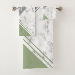 Marbre vert gris sauge à monogramme moderne