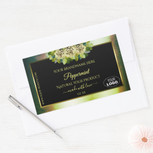 Marbre vert Turquoise Floral Noir Logo Étiquette