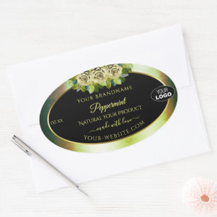 Marbre vert Turquoise Floral Noir Logo Étiquette