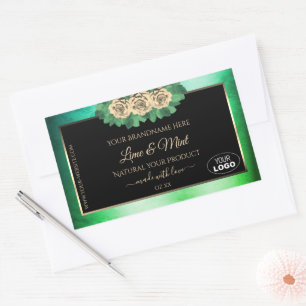 Marbre vert Turquoise Floral Noir Logo Étiquette