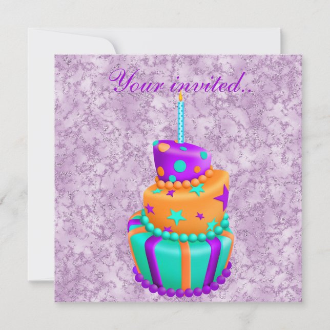 marbre violet argent folle invitation cake (Devant)
