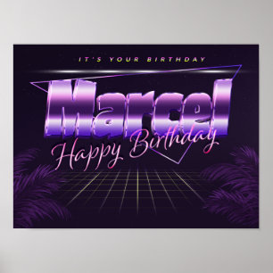 Marcel Nom Vorname lila retro Poster Geburtstag