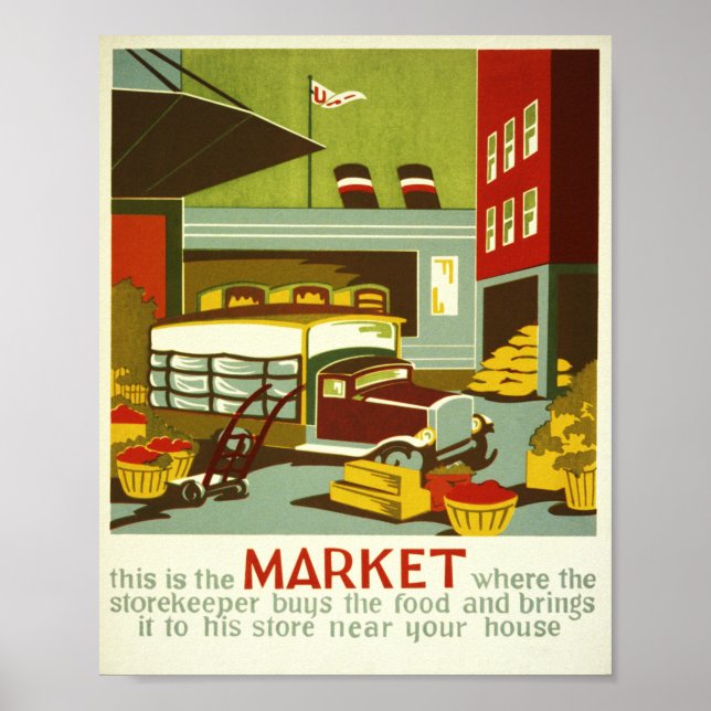 Marché alimentaire... Poster vintage américain (Devant)