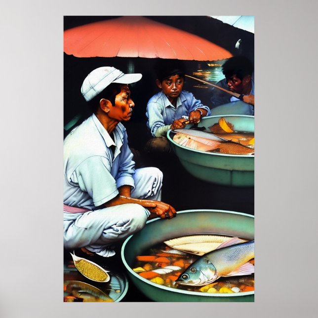 Marché aux poissons - Impression d'art en toile (Devant)