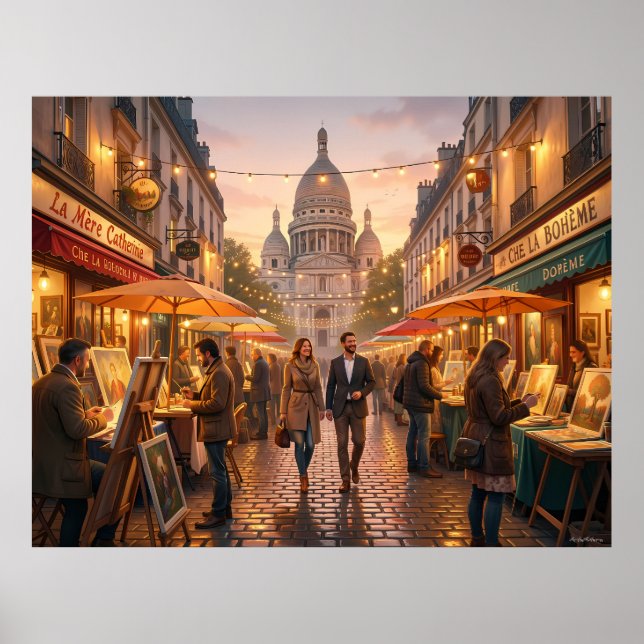 Marché d'art de Montmartre à Paris, affiche au cré (Devant)