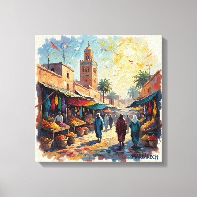 Marché de la Médina de Marrakech sur toile tendue (Recto)